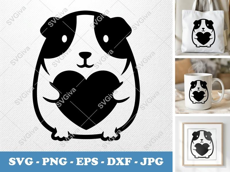 Guinea Pig SVG Heart Design | Love Pet Clipart | PNG EPS DXF | Cricut Silhouette Cut File