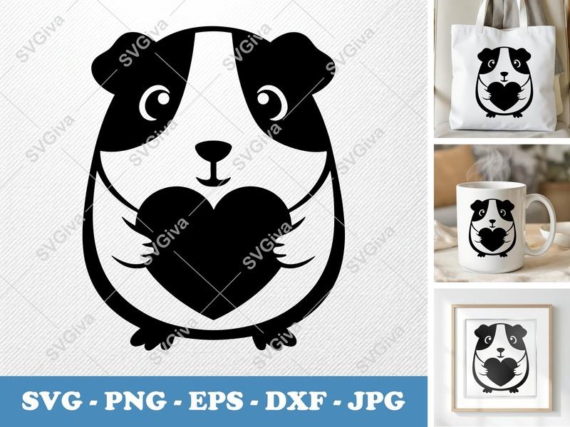 Guinea Pig SVG, Modern Clean Heart Design, Pet Lover Cute Animal PNG EPS DXF | Cricut Silhouette Cut File