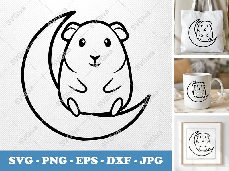 Guinea pig SVG | Rounded Bean Friendly Animal Cut File | PNG DXF EPS for Cricut Silhouette