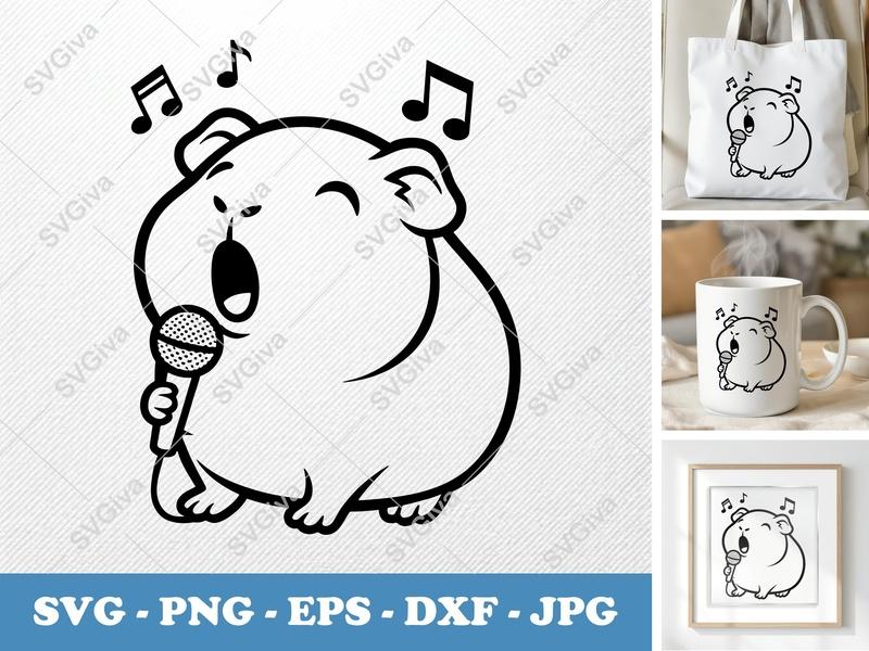 Guinea Pig SVG | Singing Karaoke Music Notes | Cute Pet Animal Cut File for Cricut, Silhouette | PNG EPS DXF Vector Clipart