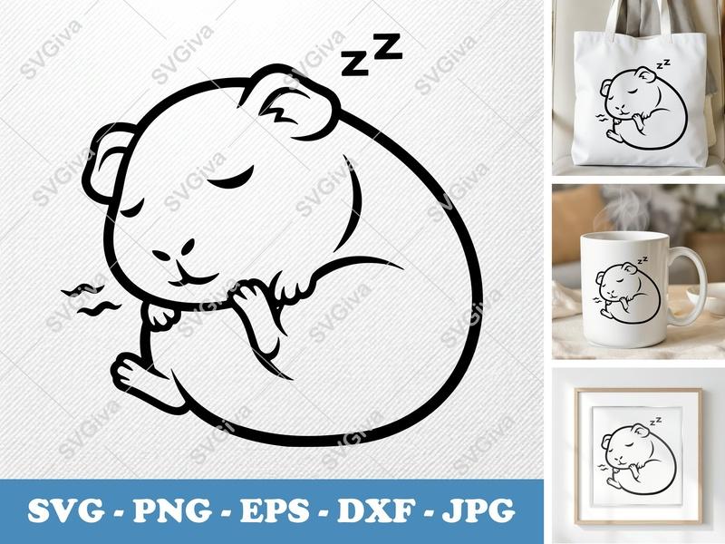 Guinea Pig SVG | Sleeping Cute Pet Animal | Modern Clean Line Art | PNG EPS DXF for Cricut Silhouette