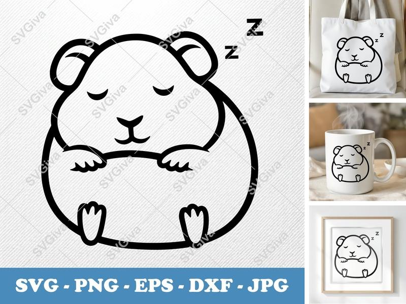 Guinea Pig SVG | Sleeping Guinea Pig Cut File | Modern Pet Animal PNG EPS DXF | Cricut Silhouette Design | Cute Rodent Vector