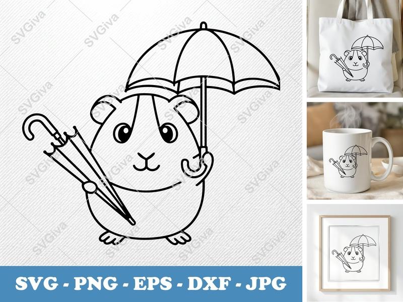 Guinea Pig SVG | Umbrella Cut File | Cute Rodent Clipart | PNG EPS DXF for Cricut, Silhouette, Digital Download