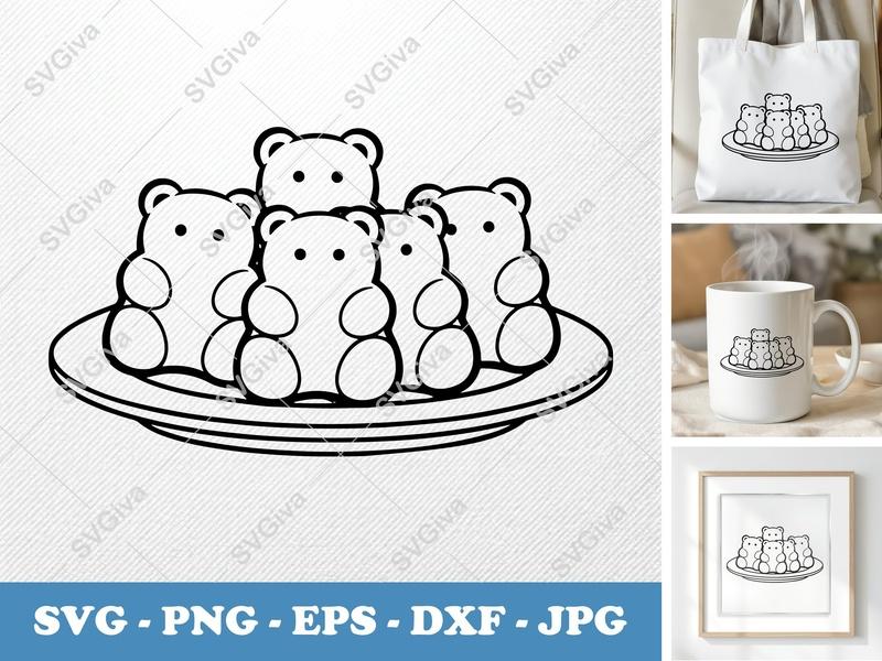 Gummy Bears on a Plate SVG PNG DXF EPS | Cricut Silhouette Cut File Vector Candy Sweet Treat