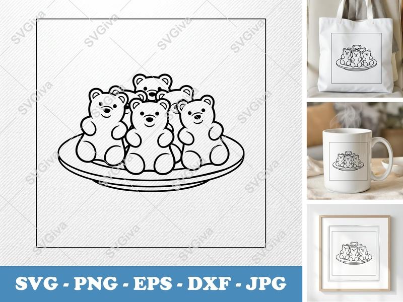 Gummy Bears on a Plate SVG PNG DXF EPS | Cute Candy Cut File Cricut Silhouette