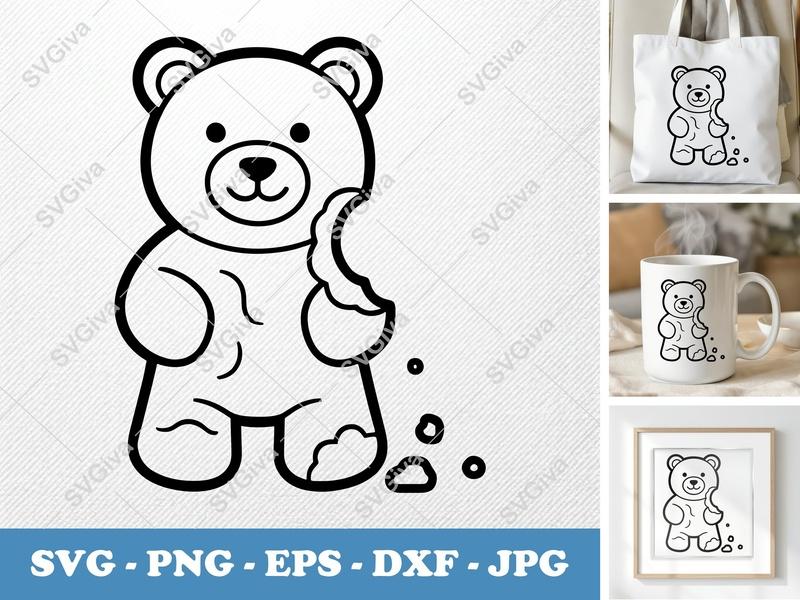 Gummy Bears Partially Eaten SVG PNG DXF EPS | Kawaii Candy Cut File Cricut Silhouette | Outline Dessert Bear