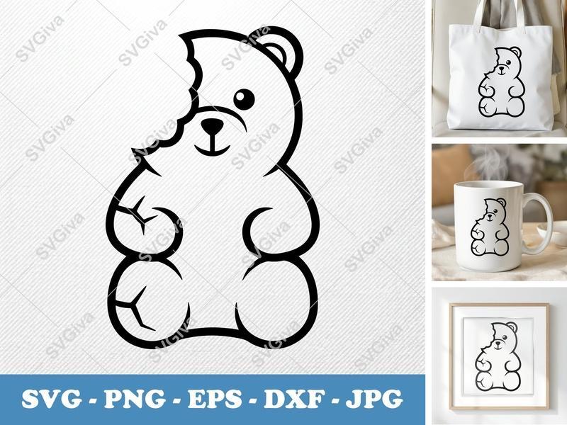 Gummy Bears SVG | Bitten Gummy Bear Cut File | PNG EPS DXF for Cricut & Silhouette | Candy Snack Outline Design