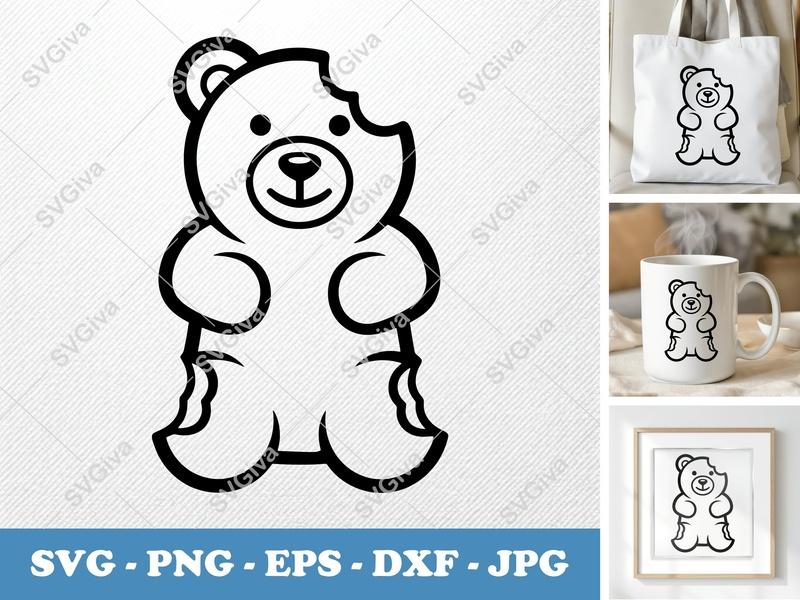 Gummy Bears SVG Bitten Outline, Modern Gummy Bear Cut File, PNG EPS DXF for Cricut & Silhouette, Candy Lover Design
