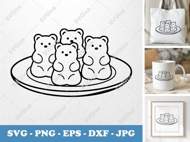 Gummy Bears SVG | Candy Sweet Treat Cut File | Modern Food PNG EPS DXF | Cricut Silhouette Design | Snack Clipart