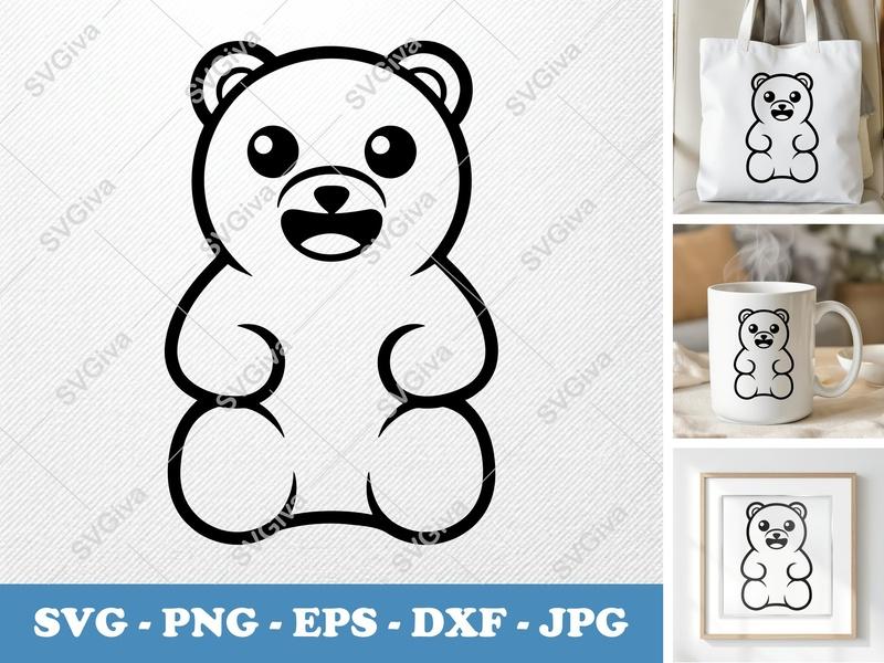 Gummy Bears SVG | Modern Cartoon Bear Cut File, Minimalist Candy Outline | PNG EPS DXF for Cricut, Silhouette