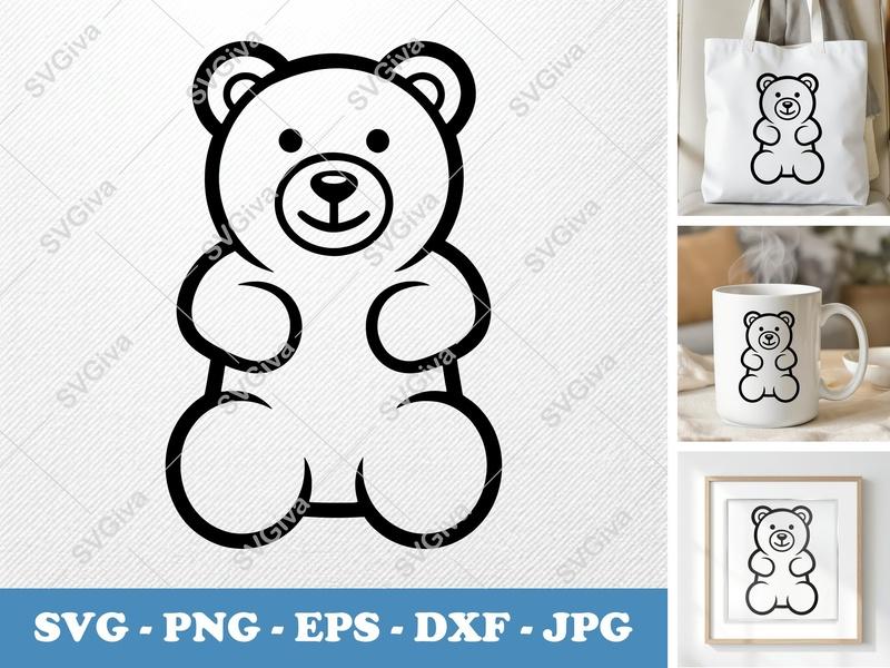 Gummy Bears SVG | Modern Clean Design, Outline Bear | PNG EPS DXF for Cricut & Silhouette, Candy Art, Cute Sweet Treat