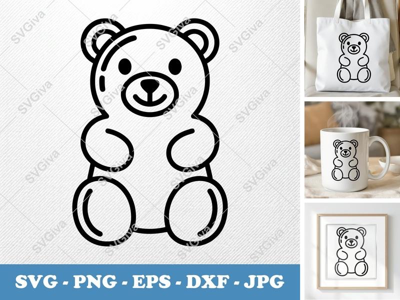 Gummy Bears SVG | Outline Cut File, Modern Candy Line Art | PNG EPS DXF for Cricut, Silhouette | Sweet Treat Vector