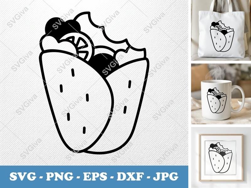 Gyro Partially Eaten SVG | Puffy Soft Forms Cut File | PNG, DXF, EPS for Cricut Silhouette