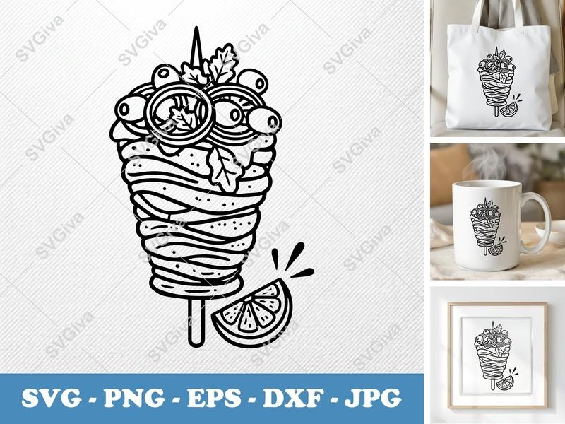 Gyro SVG | Modern Clean Design, Foodie Cut File, Shawarma, Kebab | PNG EPS DXF for Cricut & Silhouette