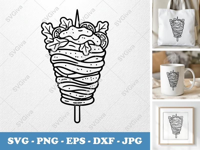 Gyro SVG, Modern Clean Doner Kebab Shawarma Cut File | PNG EPS DXF for Cricut Silhouette, Foodie Kitchen Decor