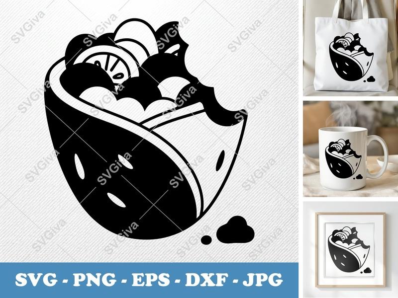 Gyro SVG, Modern Clean Shawarma Wrap Cut File, Bitten Food Clipart | PNG EPS DXF for Cricut, Silhouette