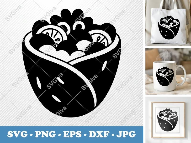 Gyro SVG, Modern Greek Food Wrap Cut File, Shawarma Icon PNG EPS DXF for Cricut & Silhouette, Kebab Vector Clipart