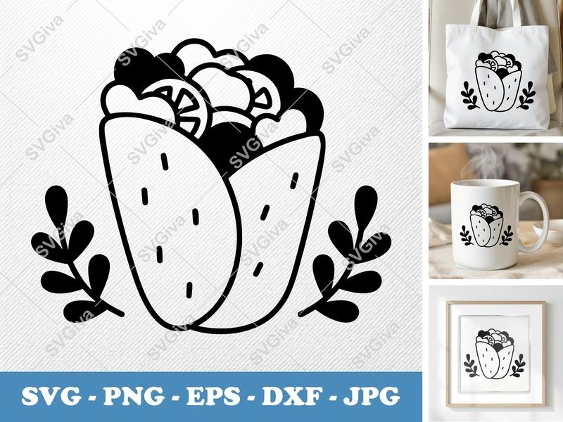 Gyro with garnish SVG | Puffy Soft Shapes | Inflated Pillow-Soft Food | PNG DXF EPS | Cricut Silhouette File