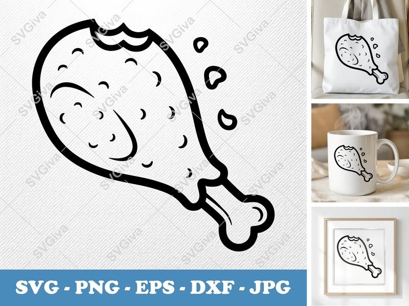 Half-Eaten Fried Chicken SVG | PNG, DXF, EPS Food Cut File for Cricut & Silhouette Crafts
