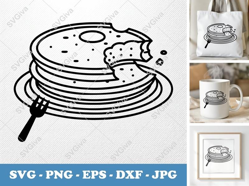 Half-Eaten Pancakes SVG, PNG, DXF, EPS Files | Breakfast Treat Cut for Cricut & Silhouette