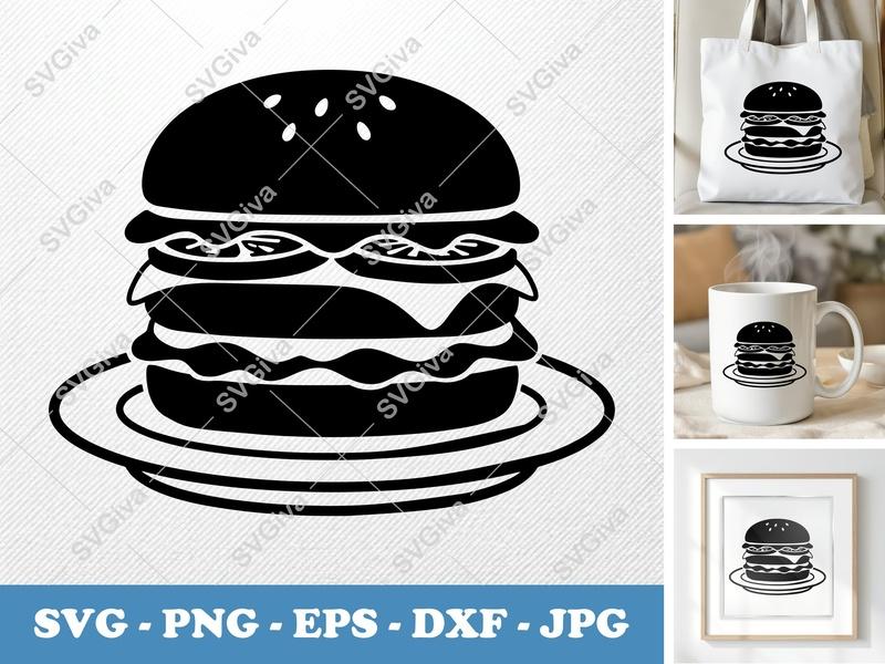 Hamburger on a Plate SVG | Puffy Pillow-Soft Forms | Cricut Silhouette | PNG DXF EPS