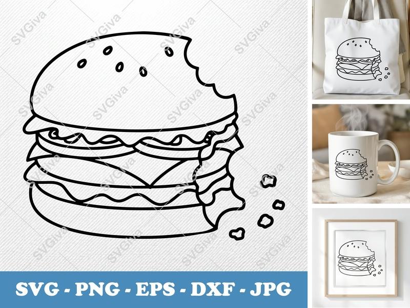 Hamburger Partially Eaten SVG PNG DXF EPS | Fast Food Cut File Cricut Silhouette