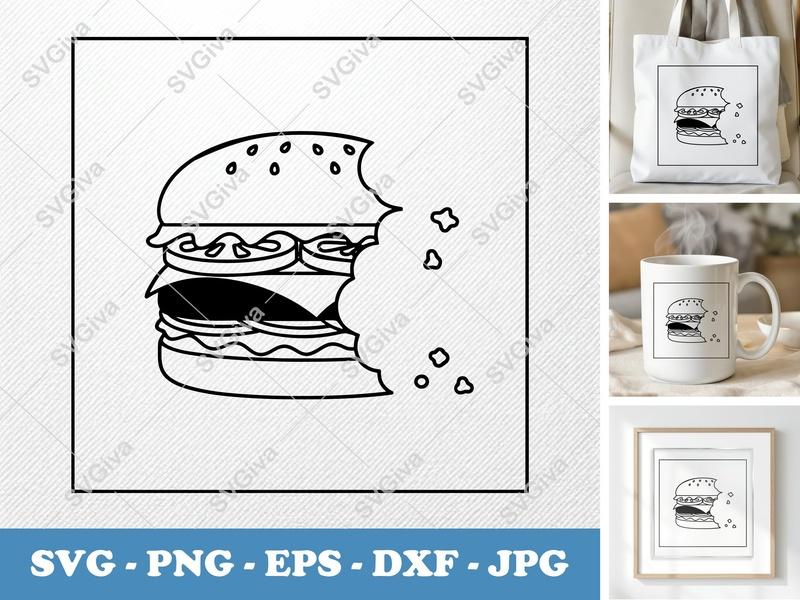 Hamburger Partially Eaten SVG PNG DXF EPS | Fast Food Cut File for Cricut Silhouette | Burger Vector Art