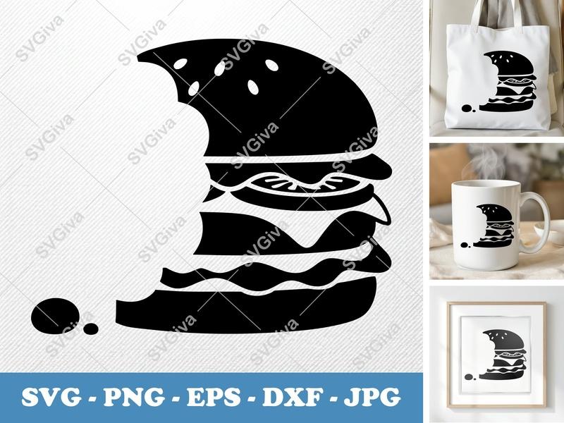 Hamburger Partially Eaten SVG | Puffy Soft Forms | PNG DXF EPS | Cricut Silhouette File