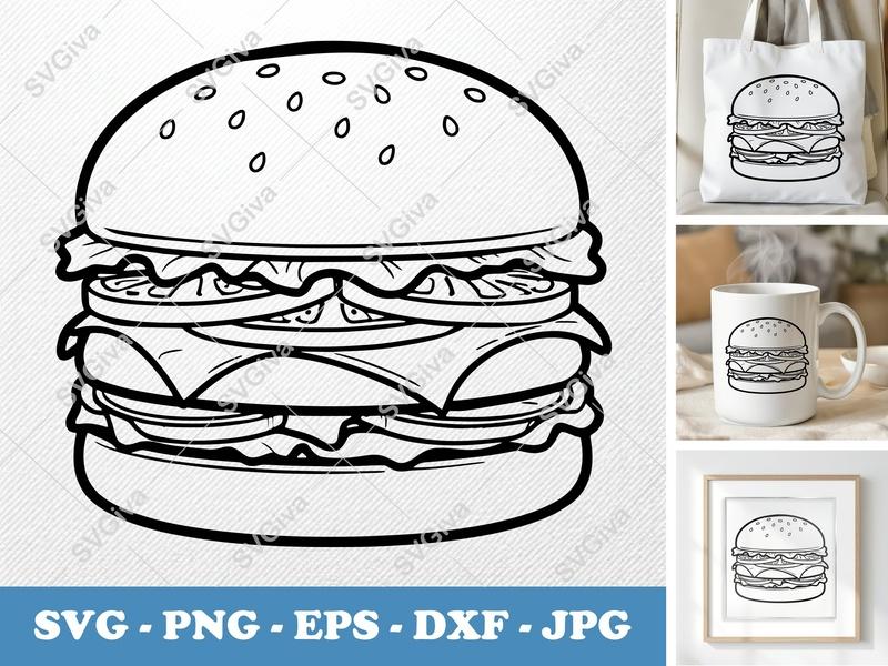 Hamburger SVG | Fresh Burger Cut File PNG DXF EPS Cricut Silhouette
