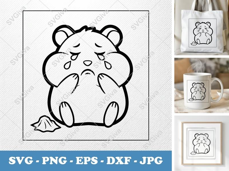 Hamster Crying SVG | Double-Outline Minimalist Art | Thick Contour, Thin Lines | PNG DXF EPS | Cricut Silhouette File
