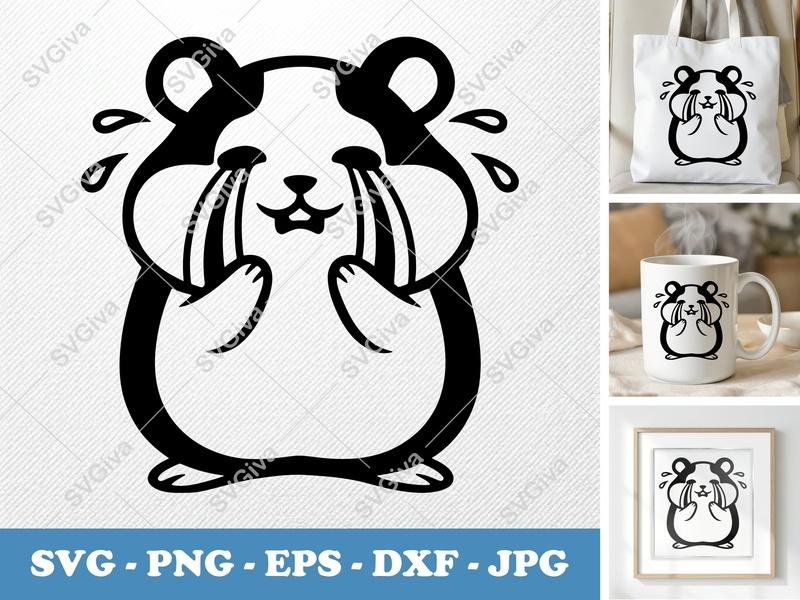 Hamster Crying SVG | Puffy Cartoon Cut File | SVG, PNG, DXF, EPS for Cricut & Silhouette