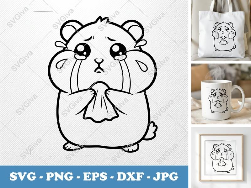 Hamster Crying SVG, Sad Hamster Face, Pet Animal SVG | PNG EPS DXF | Cricut Silhouette File, Cute Hamster Art