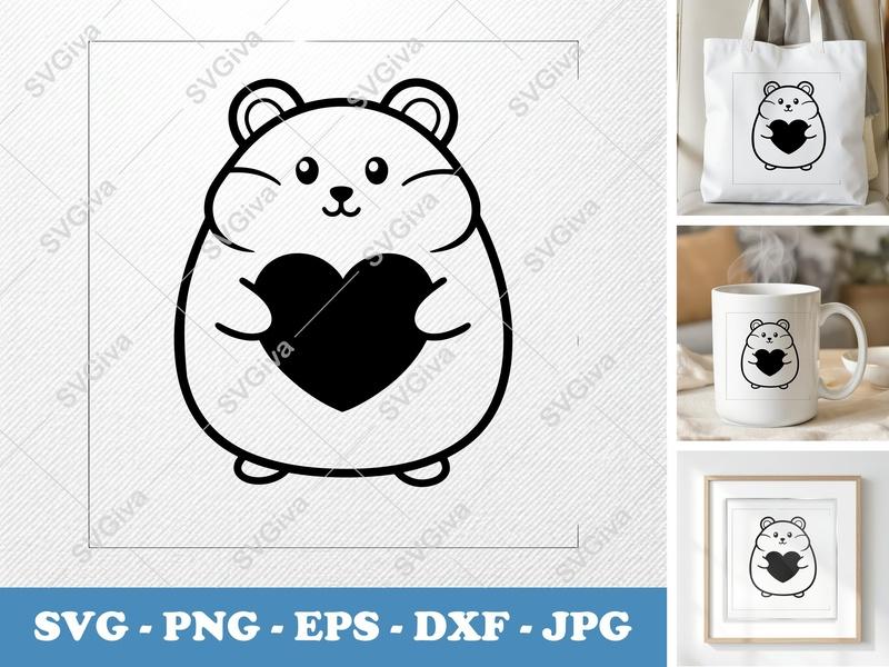Hamster Holding a Heart SVG | Puffy Soft Shapes | Inflated Pillow-Soft Design | PNG DXF EPS | Cricut Silhouette File