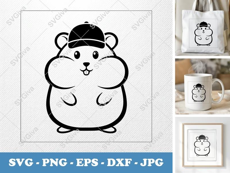 Hamster in a Cap SVG | Puffy Soft Shapes Cut File | PNG DXF EPS | Cricut Silhouette Design