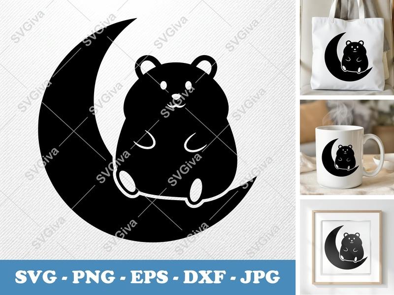 Hamster on Moon SVG | Puffy Pillow Soft Shapes | PNG DXF EPS | Cricut Silhouette Cut File