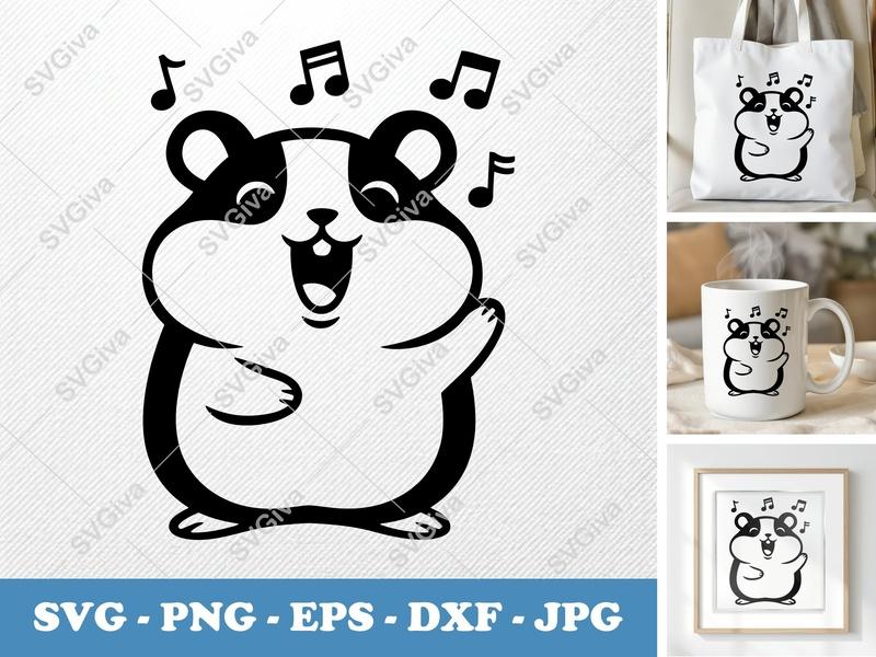 Hamster Singing SVG, Cute Music Notes PNG, EPS, DXF | Cricut & Silhouette Cut File, Pet Clipart