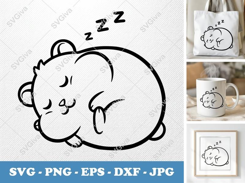 Hamster Sleeping SVG, Cute Hamster Zzz, Minimalist Rodent Pet, PNG, EPS, DXF for Cricut & Silhouette