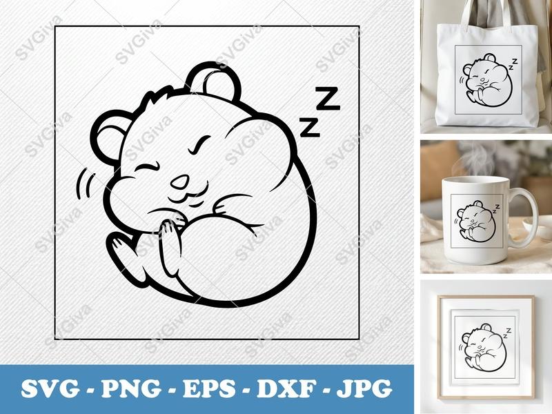 Hamster Sleeping SVG, Double-Outline Minimalist Design, Thick Outer Contour, PNG DXF EPS for Cricut Silhouette