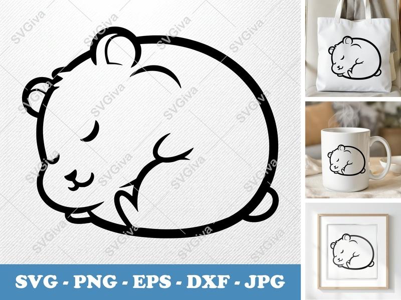 Hamster Sleeping SVG | Puffy Pillow Soft Shapes | PNG DXF EPS | Cricut Silhouette File