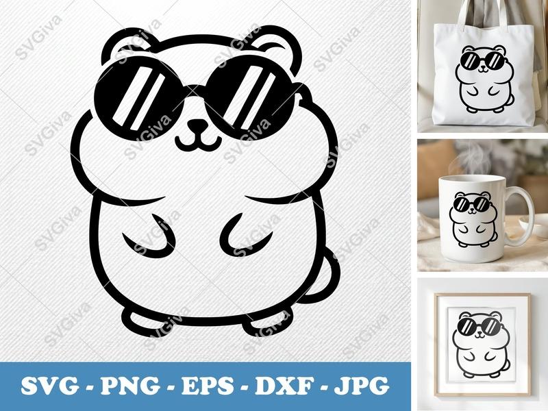 Hamster SVG, Cool Hamster with Sunglasses, Modern Clean Design | PNG EPS DXF Cricut Silhouette Cut File