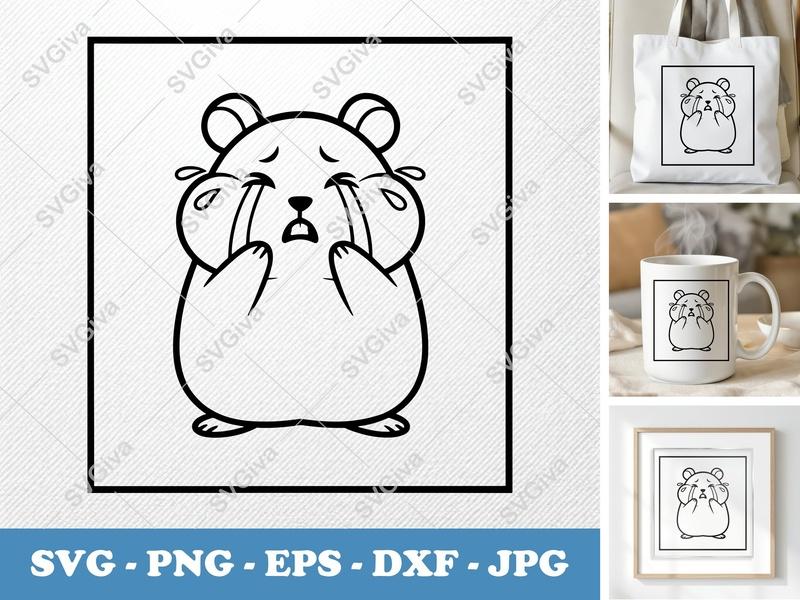 Hamster SVG | Crying Sad Hamster Cut File, Modern Animal Design | PNG EPS DXF for Cricut Silhouette