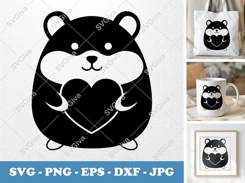 Hamster SVG | Cute Animal with Heart PNG EPS DXF | Valentine Love Cricut Silhouette File | Modern Pet Clipart