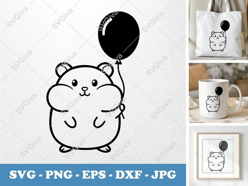 Hamster SVG | Cute Balloon Animal Cut File, Modern Pet Design, PNG EPS DXF for Cricut, Silhouette