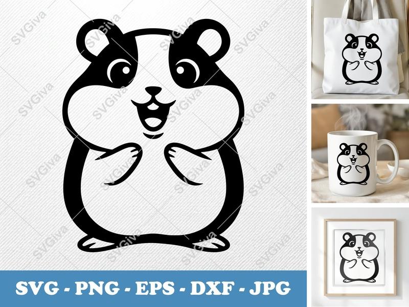 Hamster SVG | Cute Cartoon Hamster Cut File, PNG, EPS, DXF for Cricut & Silhouette, Pet Animal Vector Art