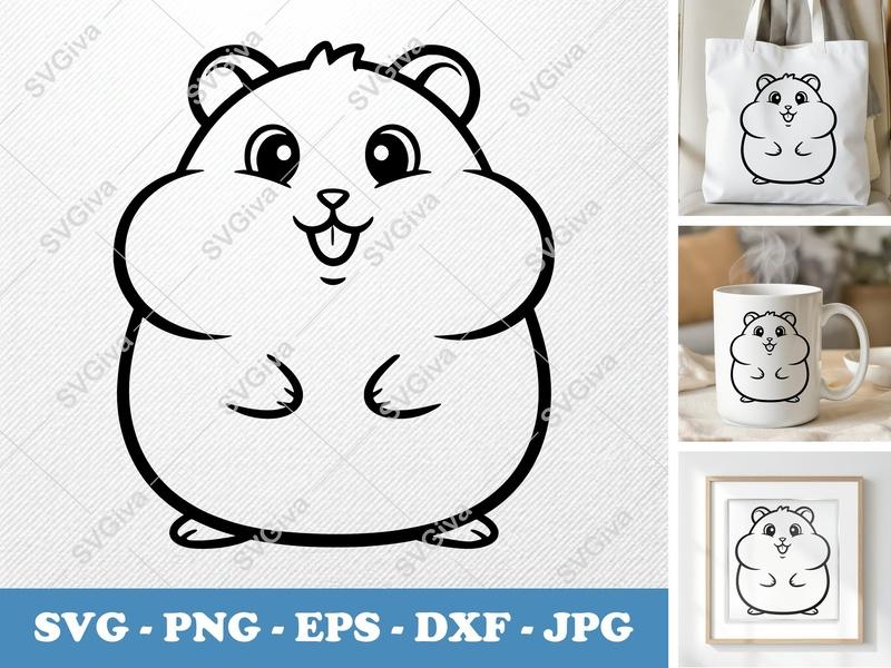 Hamster SVG | Cute Cartoon Hamster with Puffy Cheeks | PNG EPS DXF for Cricut, Silhouette | Animal Cut File