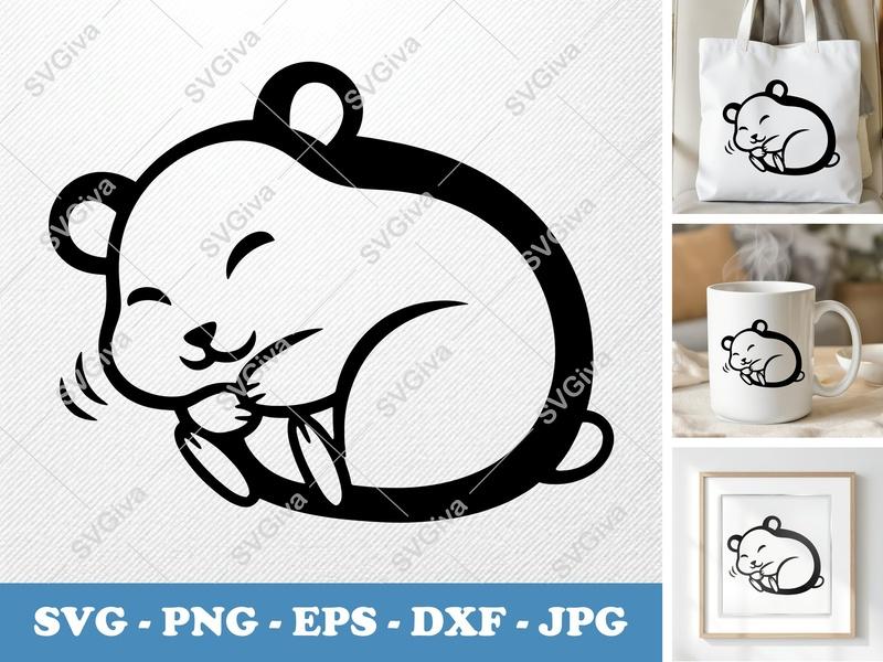 Hamster SVG, Cute Sleeping Hamster, Pet Animal Cut File, SVG PNG EPS DXF for Cricut, Silhouette, Modern Clean Design
