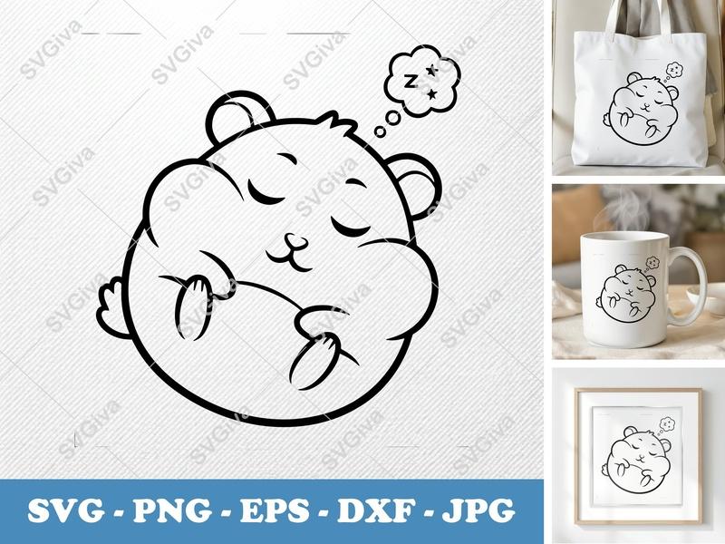 Hamster SVG, Cute Sleeping Hamster, Zzz Cloud, PNG EPS DXF | Cricut Silhouette File, Pet Animal Cut File