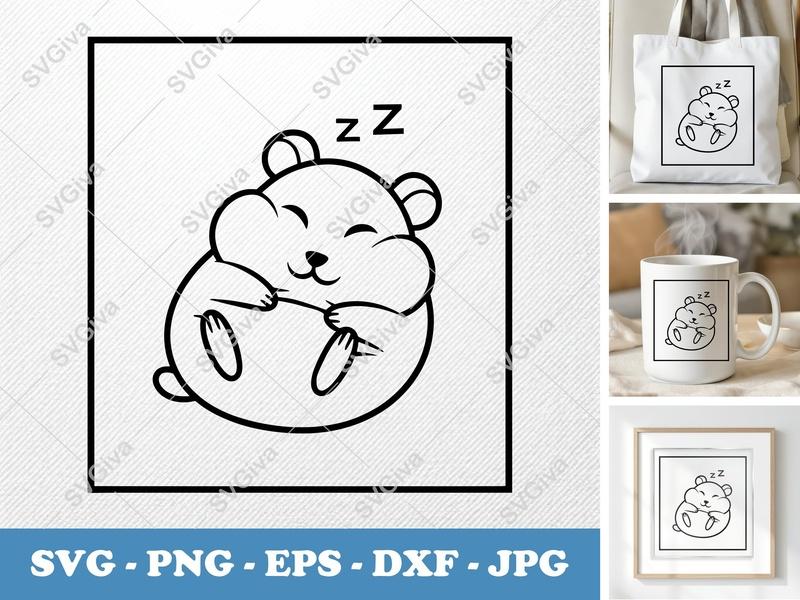 Hamster SVG, Cute Sleeping Zzz Hamster, Modern Kawaii Pet Animal, PNG EPS DXF for Cricut, Silhouette, Digital Download