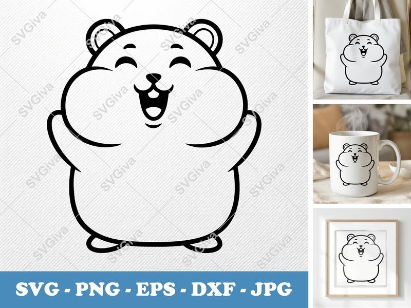 Hamster SVG, Happy Hamster Cut File, Cute Animal Design, PNG EPS DXF, Cricut Silhouette Ready, Modern Pet Art