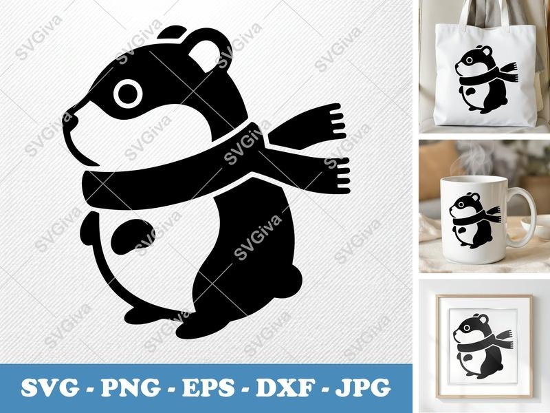Hamster SVG, Modern Clean Design, Scarf Animal Cut File, PNG EPS DXF for Cricut, Silhouette, Winter Pet Clipart
